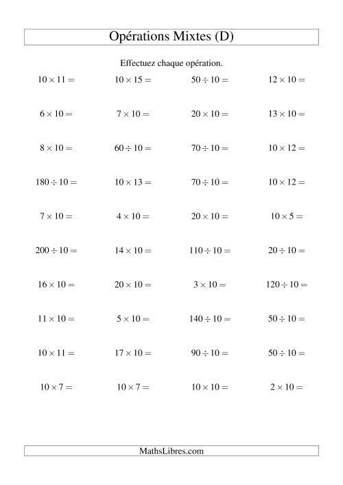 Multiplication et division -- Règles de 10 (variation 1 à 20) (D)