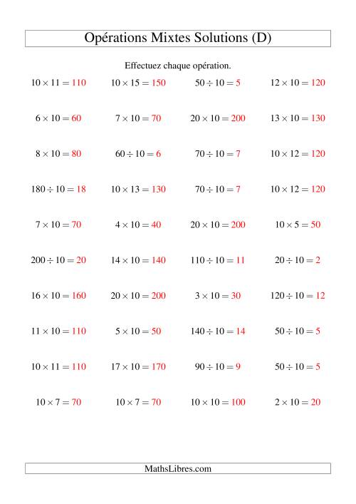 Multiplication et division -- Règles de 10 (variation 1 à 20) (D) page 2