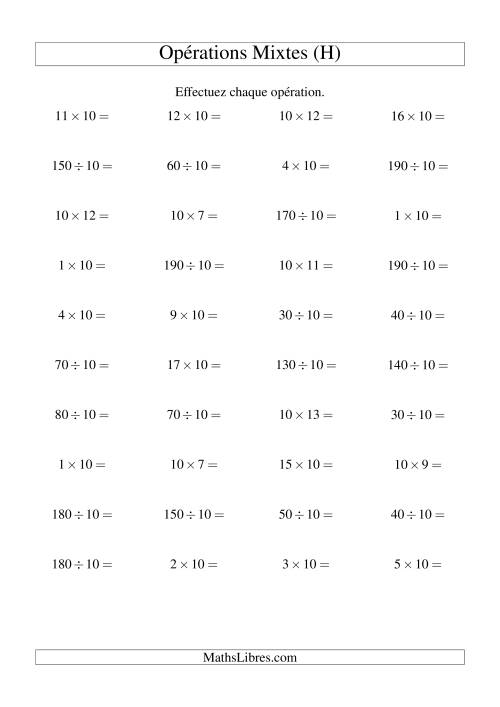 Multiplication et division -- Règles de 10 (variation 1 à 20) (H)