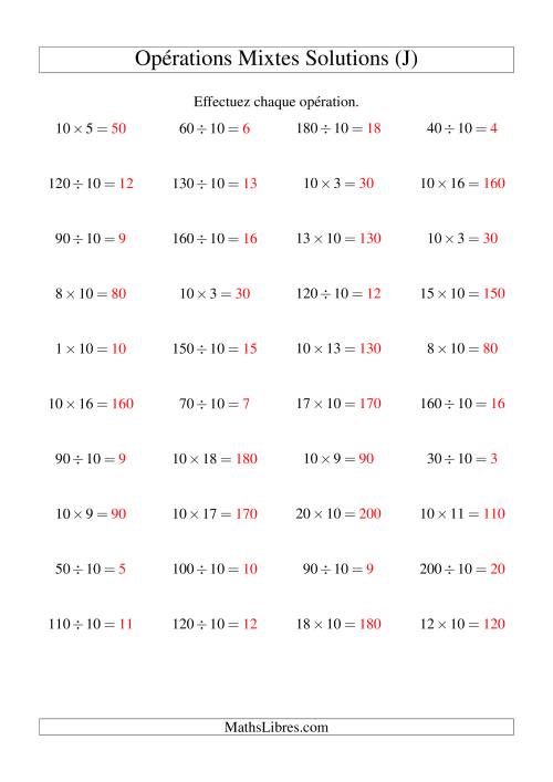 Multiplication et division -- Règles de 10 (variation 1 à 20) (J) page 2