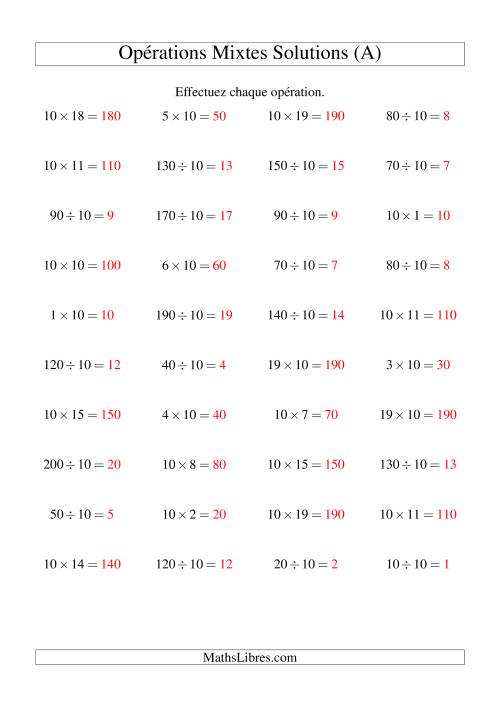 Multiplication et division -- Règles de 10 (variation 1 à 20) (Tout) page 2