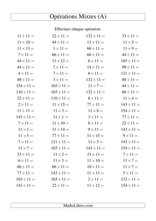 Multiplication et division -- Règles de 11 (variation 1 à 15) (A)