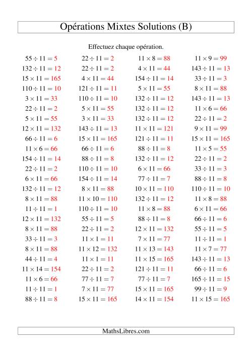 Multiplication et division -- Règles de 11 (variation 1 à 15) (B) page 2