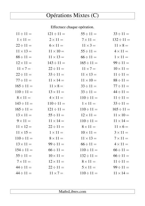 Multiplication et division -- Règles de 11 (variation 1 à 15) (C)
