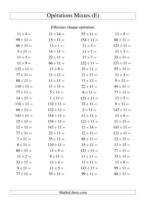 Multiplication et division -- Règles de 11 (variation 1 à 15) (E)