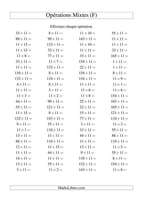 Multiplication et division -- Règles de 11 (variation 1 à 15) (F)