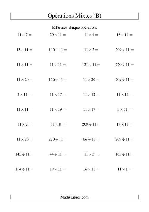 Multiplication et division -- Règles de 11 (variation 1 à 20) (B)