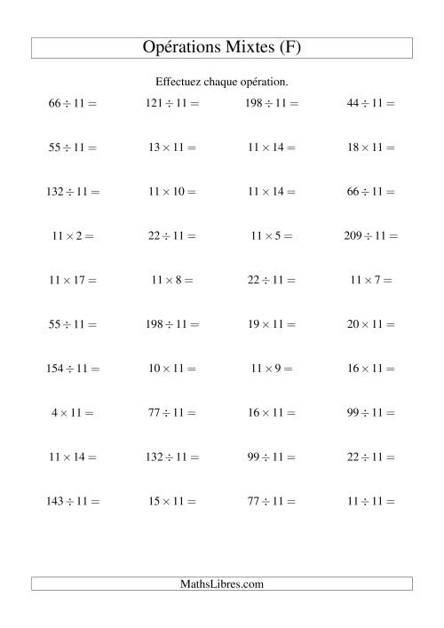 Multiplication et division -- Règles de 11 (variation 1 à 20) (F)