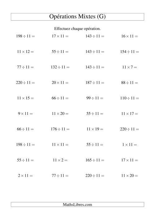 Multiplication et division -- Règles de 11 (variation 1 à 20) (G)