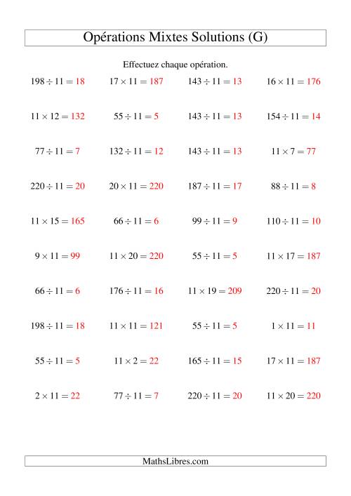 Multiplication et division -- Règles de 11 (variation 1 à 20) (G) page 2