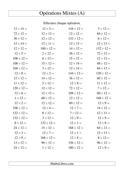 Multiplication et division -- Règles de 12 (variation 1 à 15) (A)