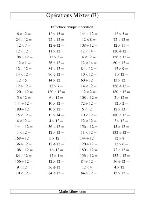 Multiplication et division -- Règles de 12 (variation 1 à 15) (B)