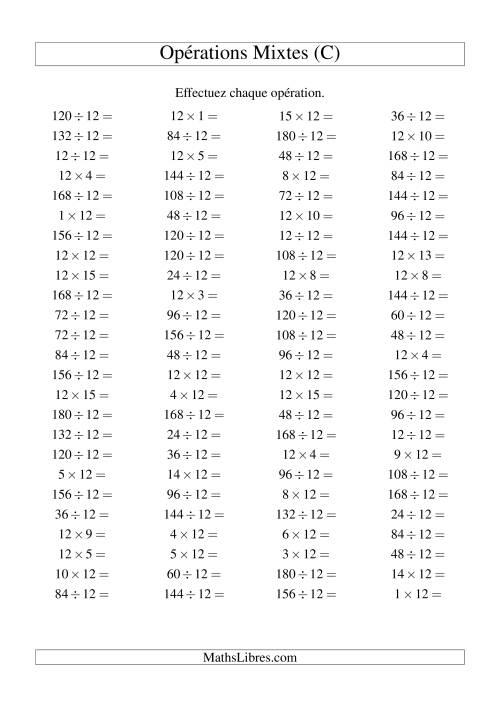 Multiplication et division -- Règles de 12 (variation 1 à 15) (C)