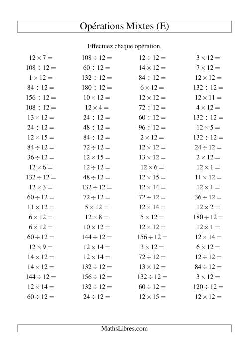 Multiplication et division -- Règles de 12 (variation 1 à 15) (E)