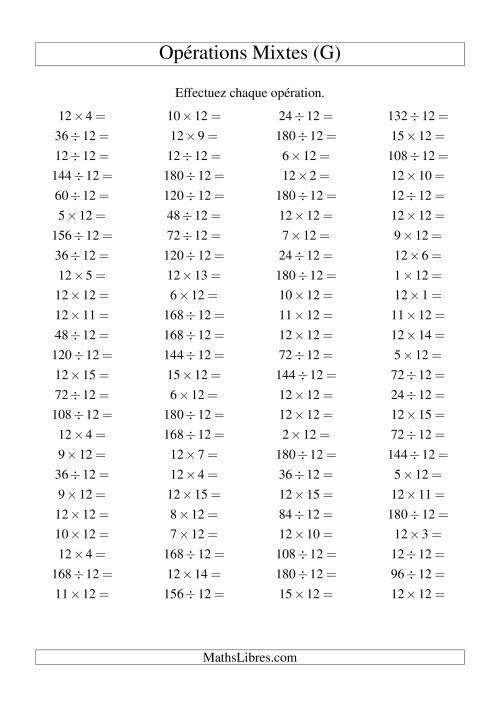 Multiplication et division -- Règles de 12 (variation 1 à 15) (G)