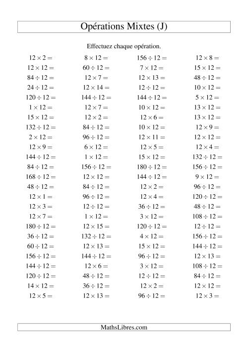 Multiplication et division -- Règles de 12 (variation 1 à 15) (J)