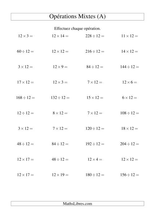 Multiplication et division -- Règles de 12 (variation 1 à 20) (A)