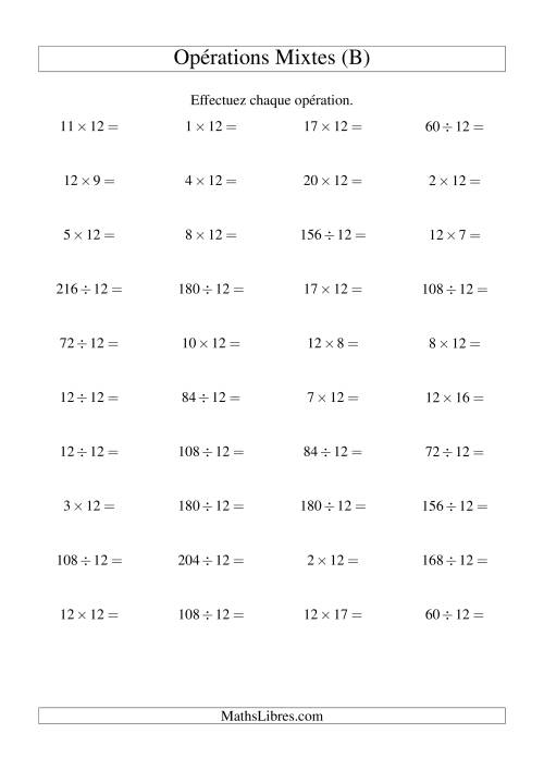 Multiplication et division -- Règles de 12 (variation 1 à 20) (B)