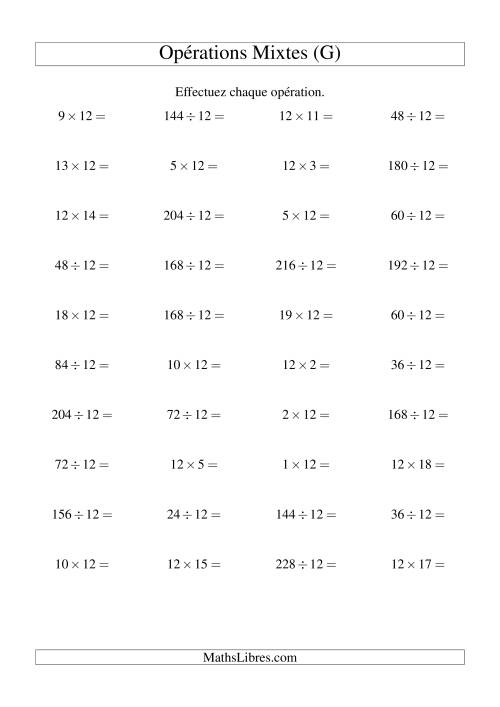 Multiplication et division -- Règles de 12 (variation 1 à 20) (G)