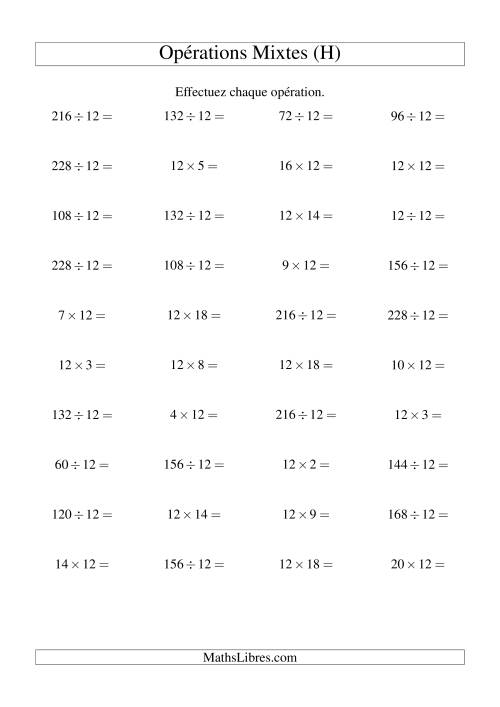 Multiplication et division -- Règles de 12 (variation 1 à 20) (H)