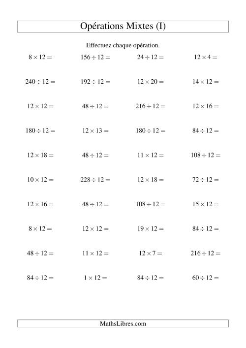 Multiplication et division -- Règles de 12 (variation 1 à 20) (I)