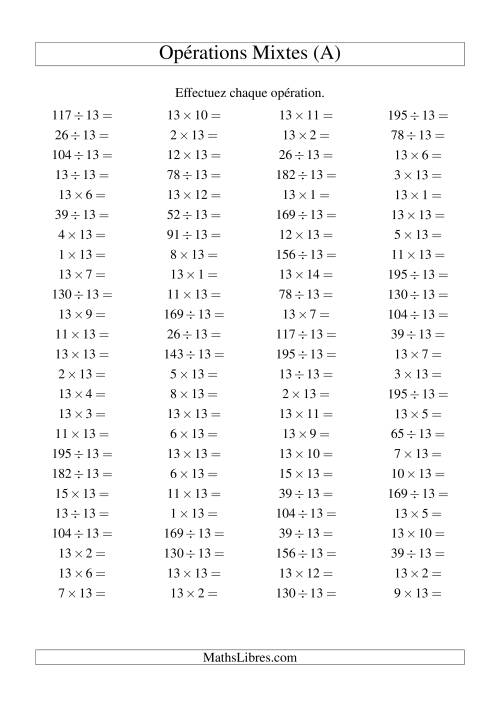 Multiplication et division -- Règles de 13 (variation 1 à 15) (A)