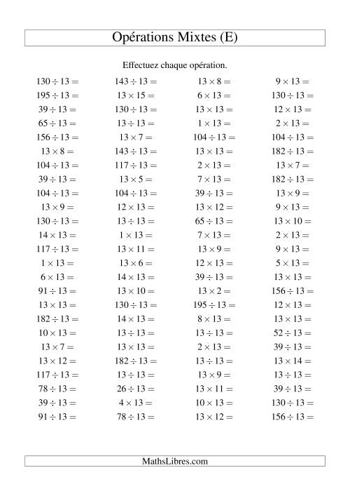 Multiplication et division -- Règles de 13 (variation 1 à 15) (E)