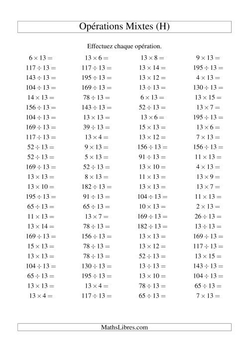 Multiplication et division -- Règles de 13 (variation 1 à 15) (H)