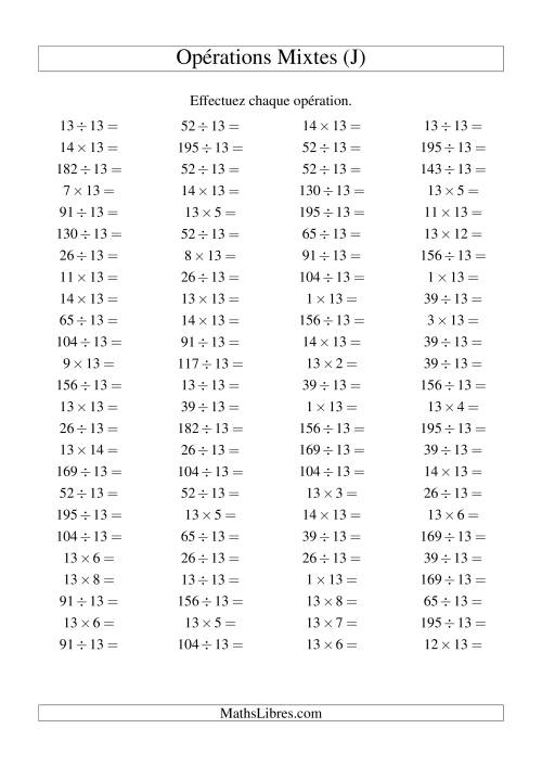 Multiplication et division -- Règles de 13 (variation 1 à 15) (J)