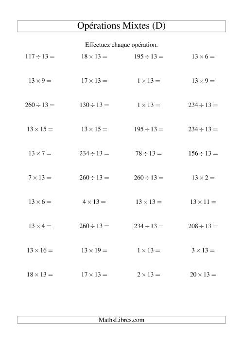 Multiplication et division -- Règles de 13 (variation 1 à 20) (D)