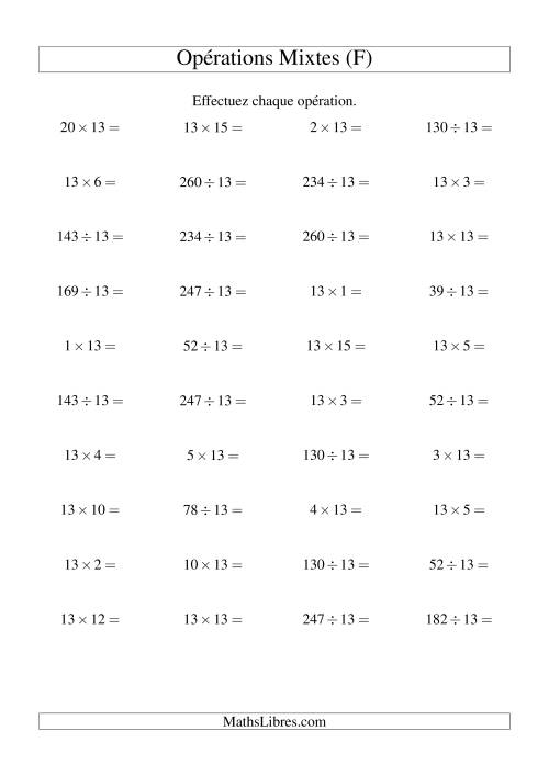 Multiplication et division -- Règles de 13 (variation 1 à 20) (F)