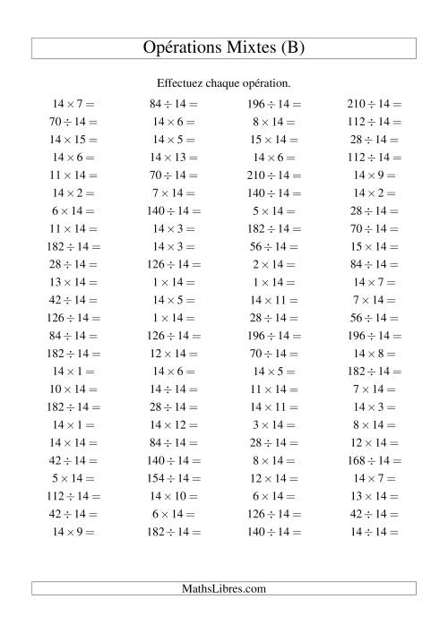 Multiplication et division -- Règles de 14 (variation 1 à 15) (B)