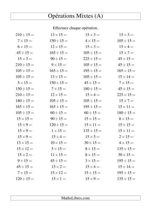 Multiplication et division -- Règles de 15 (variation 1 à 15) (A)