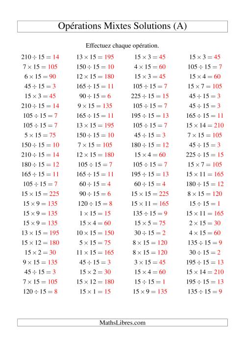 Multiplication et division -- Règles de 15 (variation 1 à 15) (A) page 2
