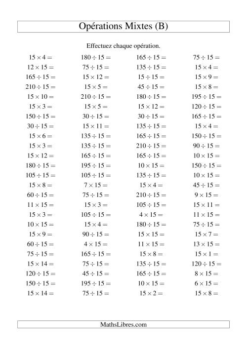 Multiplication et division -- Règles de 15 (variation 1 à 15) (B)