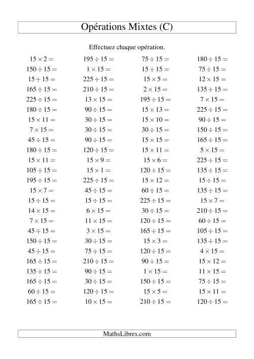 Multiplication et division -- Règles de 15 (variation 1 à 15) (C)