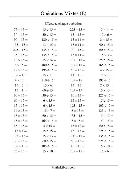 Multiplication et division -- Règles de 15 (variation 1 à 15) (E)