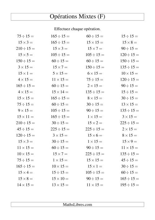 Multiplication et division -- Règles de 15 (variation 1 à 15) (F)
