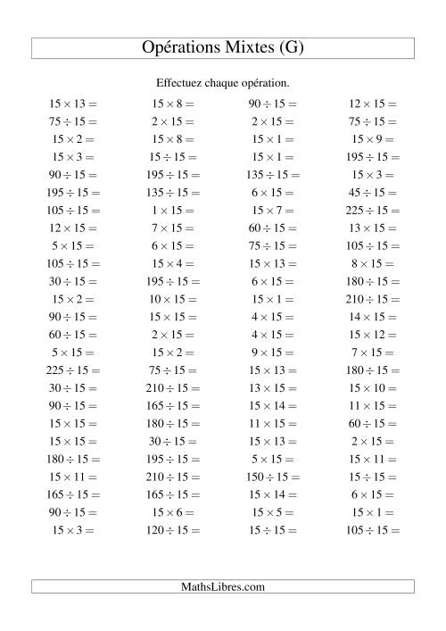 Multiplication et division -- Règles de 15 (variation 1 à 15) (G)