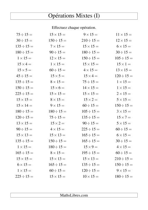Multiplication et division -- Règles de 15 (variation 1 à 15) (I)