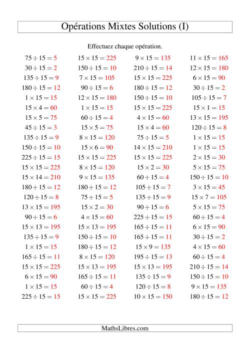Multiplication et division -- Règles de 15 (variation 1 à 15) (I) page 2