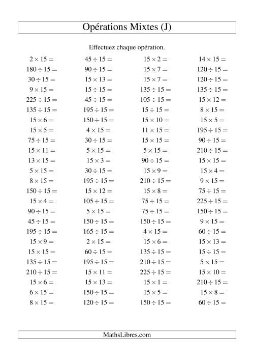 Multiplication et division -- Règles de 15 (variation 1 à 15) (J)