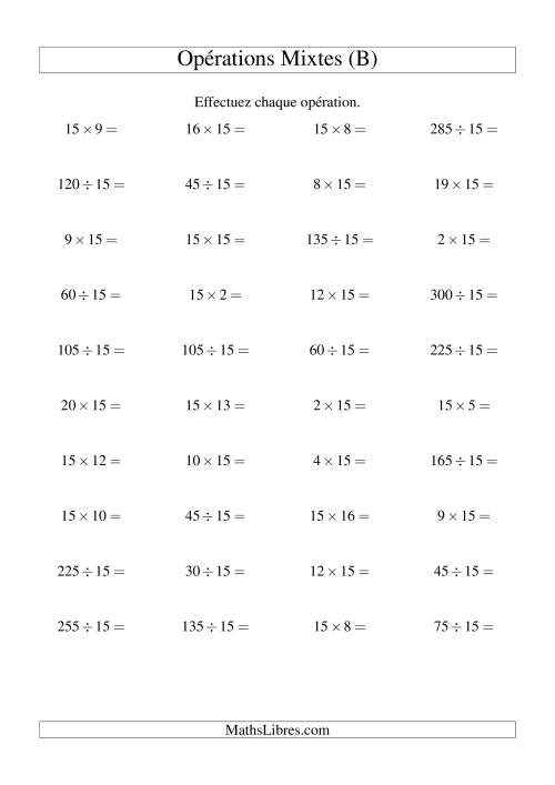 Multiplication et division -- Règles de 16 (variation 1 à 15) (B)