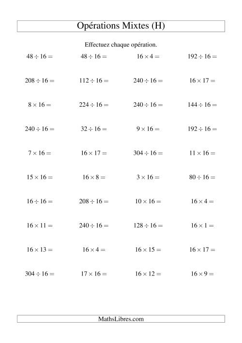 Multiplication et division -- Règles de 16 (variation 1 à 20) (H)