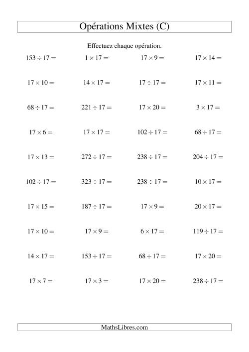 Multiplication et division -- Règles de 17 (variation 1 à 20) (C)