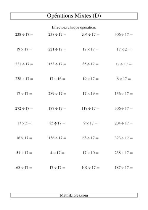 Multiplication et division -- Règles de 17 (variation 1 à 20) (D)