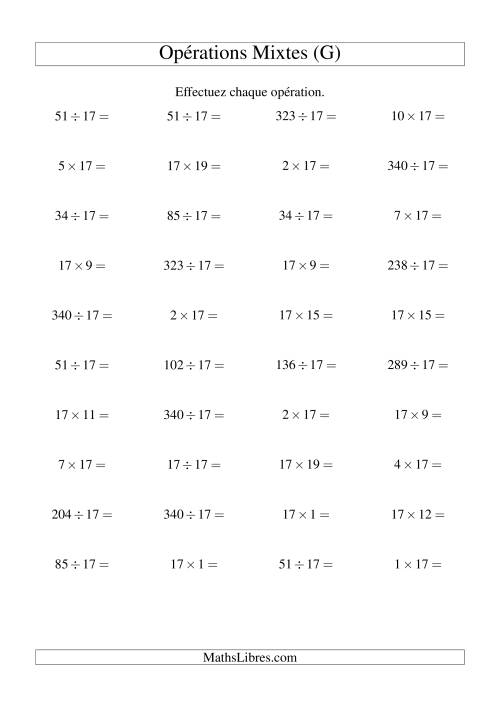 Multiplication et division -- Règles de 17 (variation 1 à 20) (G)