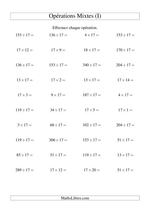 Multiplication et division -- Règles de 17 (variation 1 à 20) (I)