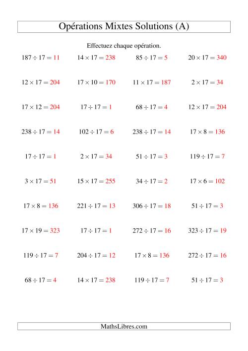 Multiplication et division -- Règles de 17 (variation 1 à 20) (Tout) page 2