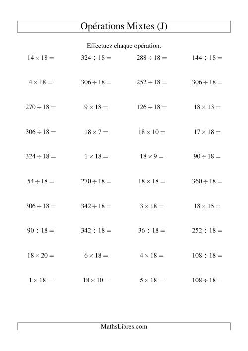 Multiplication et division -- Règles de 18 (variation 1 à 20) (J)
